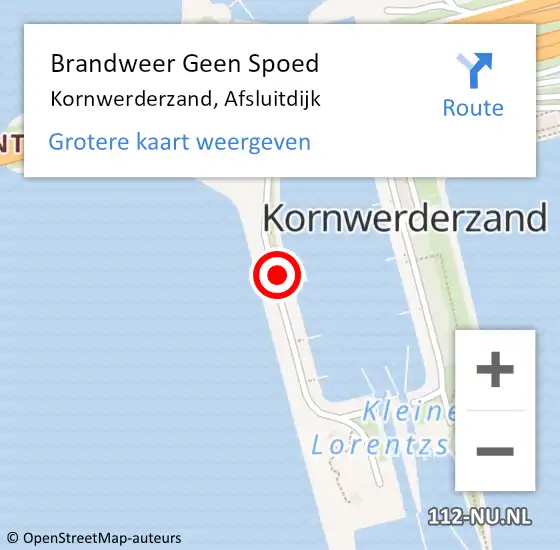 Locatie op kaart van de 112 melding: Brandweer Geen Spoed Naar Kornwerderzand, Afsluitdijk op 17 oktober 2019 15:21