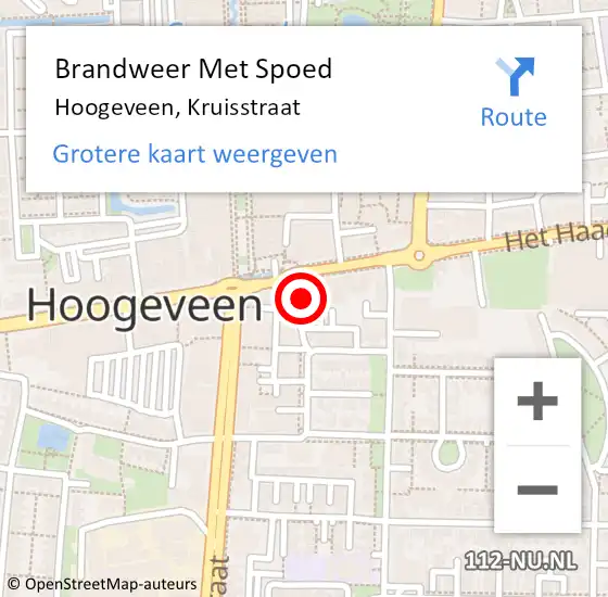 Locatie op kaart van de 112 melding: Brandweer Met Spoed Naar Hoogeveen, Kruisstraat op 17 april 2014 01:32