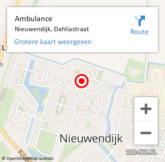 Locatie op kaart van de 112 melding: Ambulance Nieuwendijk, Dahliastraat op 17 oktober 2019 15:52