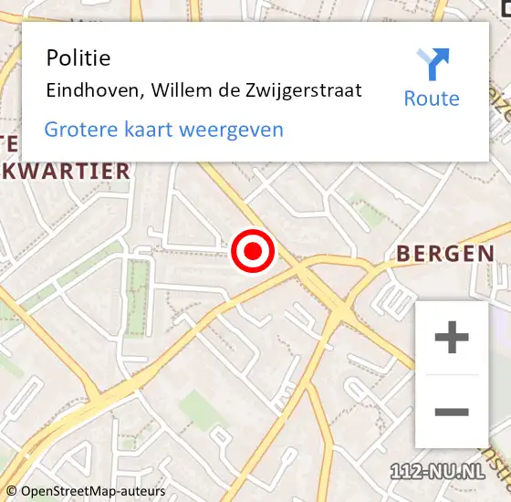 Locatie op kaart van de 112 melding: Politie Eindhoven, Willem De Zwijgerstraat op 17 oktober 2019 18:46