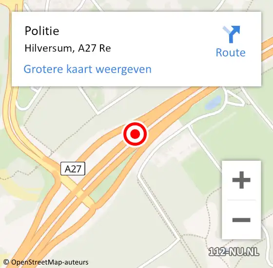 Locatie op kaart van de 112 melding: Politie Hilversum, A27 Re hectometerpaal: 95,3 op 17 oktober 2019 19:42