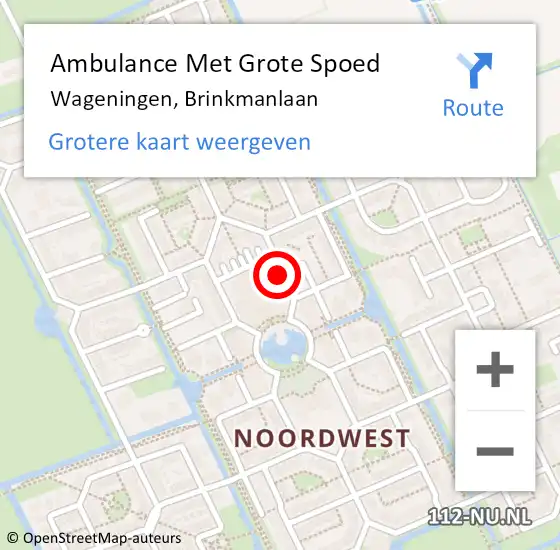 Locatie op kaart van de 112 melding: Ambulance Met Grote Spoed Naar Wageningen, Brinkmanlaan op 17 oktober 2019 19:52