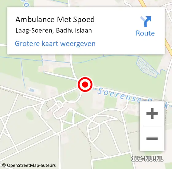 Locatie op kaart van de 112 melding: Ambulance Met Spoed Naar Laag-Soeren, Badhuislaan op 17 oktober 2019 19:59