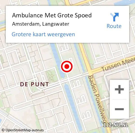 Locatie op kaart van de 112 melding: Ambulance Met Grote Spoed Naar Amsterdam, Langswater op 17 oktober 2019 20:18