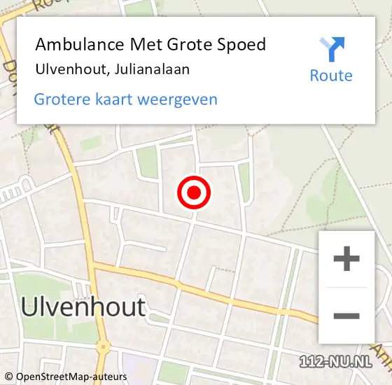 Locatie op kaart van de 112 melding: Ambulance Met Grote Spoed Naar Ulvenhout, Julianalaan op 17 oktober 2019 20:36