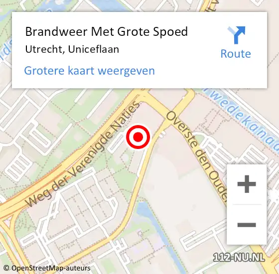Locatie op kaart van de 112 melding: Brandweer Met Grote Spoed Naar Utrecht, Uniceflaan op 18 oktober 2019 01:06