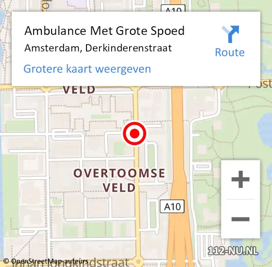 Locatie op kaart van de 112 melding: Ambulance Met Grote Spoed Naar Amsterdam, Derkinderenstraat op 18 oktober 2019 03:38