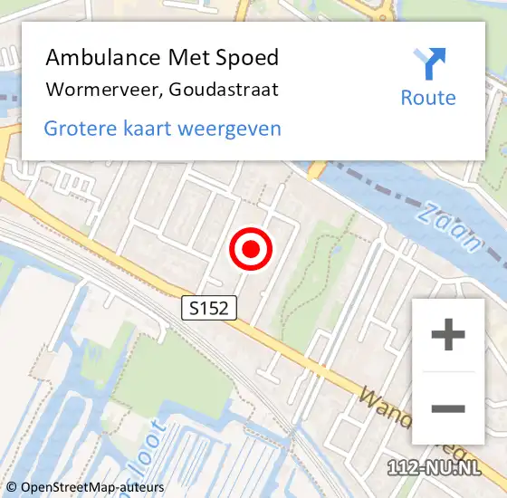 Locatie op kaart van de 112 melding: Ambulance Met Spoed Naar Wormerveer, Goudastraat op 18 oktober 2019 07:30