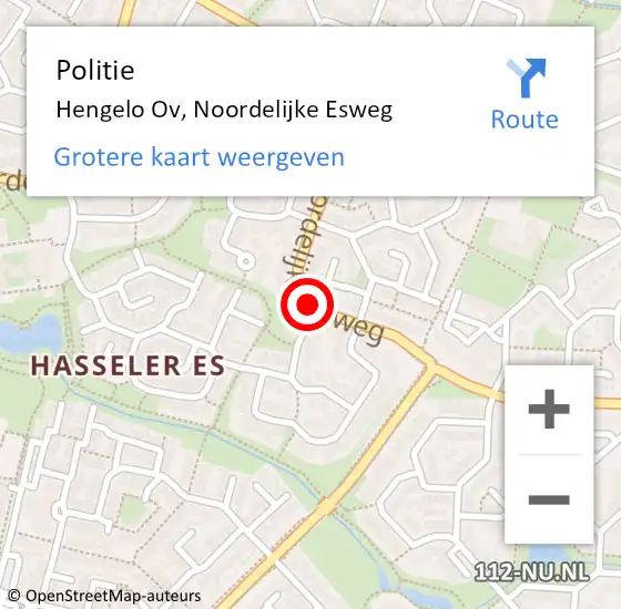 Locatie op kaart van de 112 melding: Politie Hengelo Ov, Noordelijke Esweg op 18 oktober 2019 08:27