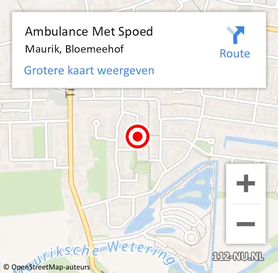 Locatie op kaart van de 112 melding: Ambulance Met Spoed Naar Maurik, Bloemeehof op 18 oktober 2019 08:41