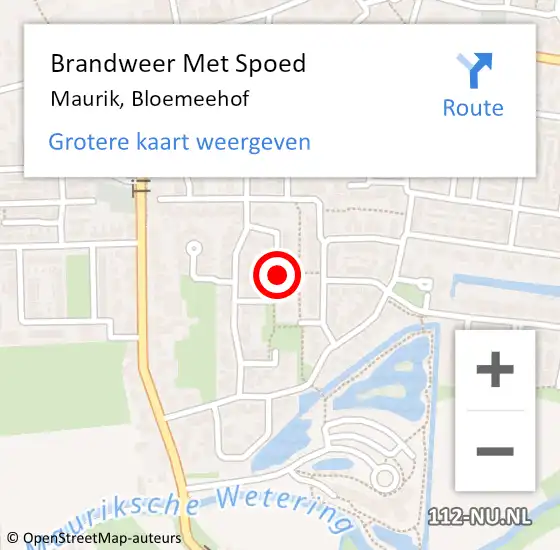 Locatie op kaart van de 112 melding: Brandweer Met Spoed Naar Maurik, Bloemeehof op 18 oktober 2019 08:58