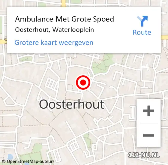 Locatie op kaart van de 112 melding: Ambulance Met Grote Spoed Naar Oosterhout, Waterlooplein op 18 oktober 2019 09:30