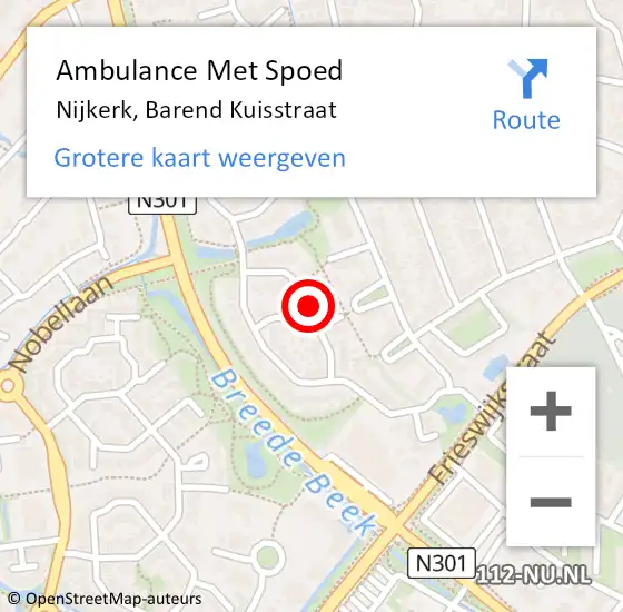 Locatie op kaart van de 112 melding: Ambulance Met Spoed Naar Nijkerk, Barend Kuisstraat op 18 oktober 2019 09:37