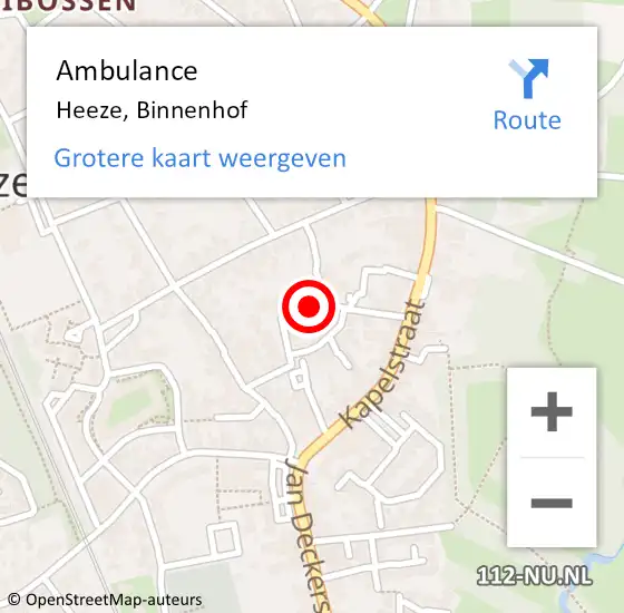 Locatie op kaart van de 112 melding: Ambulance Heeze, Binnenhof op 18 oktober 2019 10:09