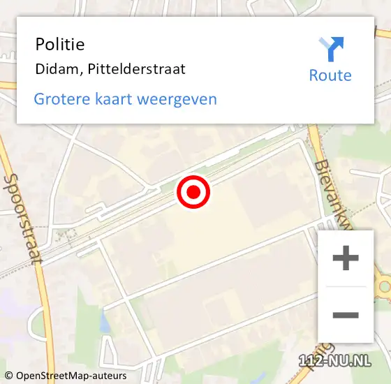 Locatie op kaart van de 112 melding: Politie Didam, Pittelderstraat op 18 oktober 2019 10:58