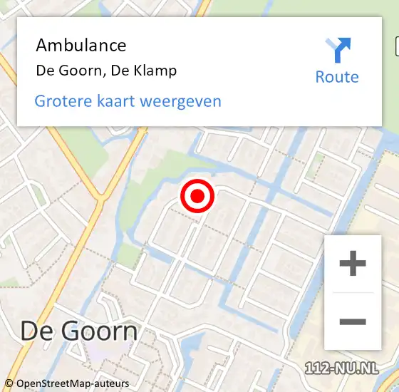 Locatie op kaart van de 112 melding: Ambulance De Goorn, De Klamp op 18 oktober 2019 11:35