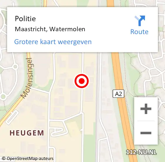 Locatie op kaart van de 112 melding: Politie Maastricht, Watermolen op 18 oktober 2019 12:05