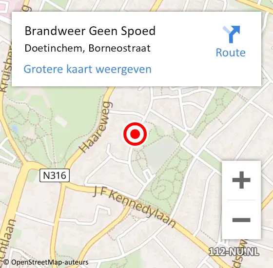 Locatie op kaart van de 112 melding: Brandweer Geen Spoed Naar Doetinchem, Borneostraat op 18 oktober 2019 12:09