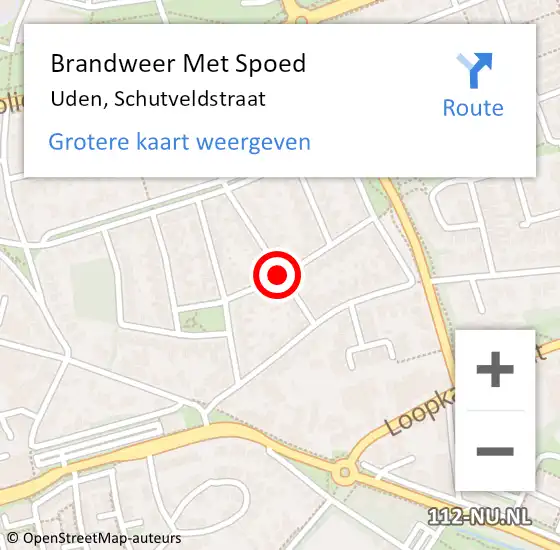 Locatie op kaart van de 112 melding: Brandweer Met Spoed Naar Uden, Schutveldstraat op 18 oktober 2019 12:22