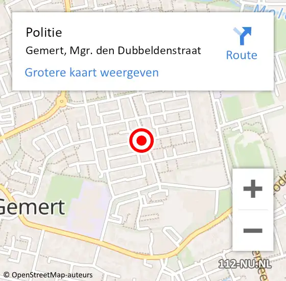 Locatie op kaart van de 112 melding: Politie Gemert, Mgr. den Dubbeldenstraat op 18 oktober 2019 12:49