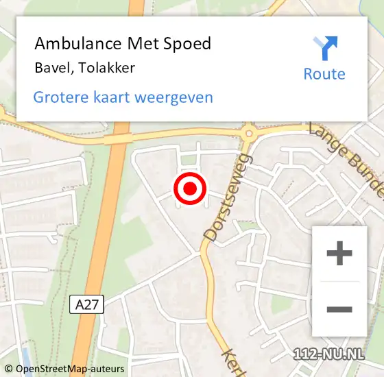 Locatie op kaart van de 112 melding: Ambulance Met Spoed Naar Bavel, Tolakker op 18 oktober 2019 13:35
