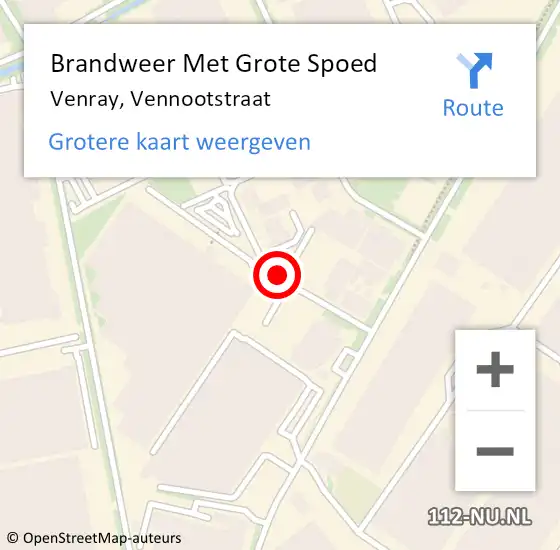 Locatie op kaart van de 112 melding: Brandweer Met Grote Spoed Naar Venray, Vennootstraat op 18 oktober 2019 13:54