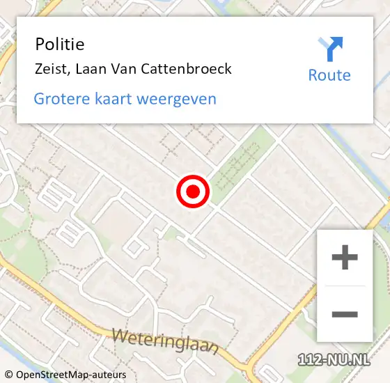 Locatie op kaart van de 112 melding: Politie Zeist, Laan Van Cattenbroeck op 18 oktober 2019 13:58