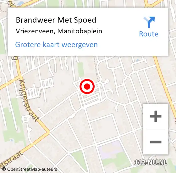 Locatie op kaart van de 112 melding: Brandweer Met Spoed Naar Vriezenveen, Manitobaplein op 18 oktober 2019 14:00