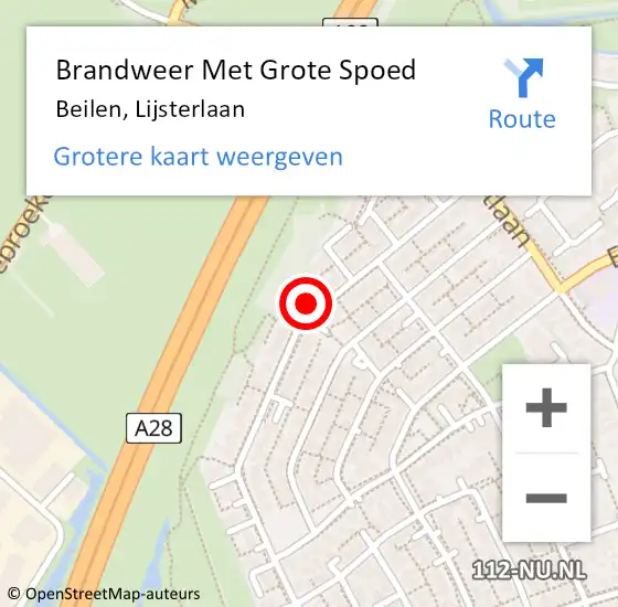 Locatie op kaart van de 112 melding: Brandweer Met Grote Spoed Naar Beilen, Lijsterlaan op 29 september 2013 01:24