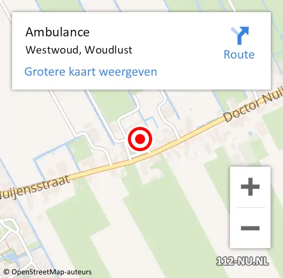 Locatie op kaart van de 112 melding: Ambulance Westwoud, Woudlust op 18 oktober 2019 15:51