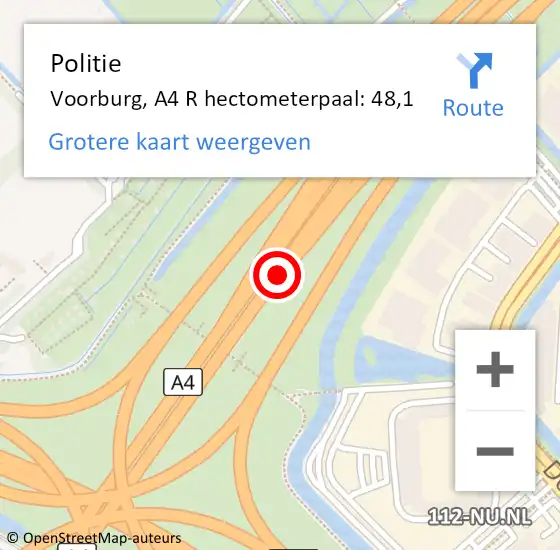 Locatie op kaart van de 112 melding: Politie Voorburg, A4 R hectometerpaal: 48,1 op 17 april 2014 07:54