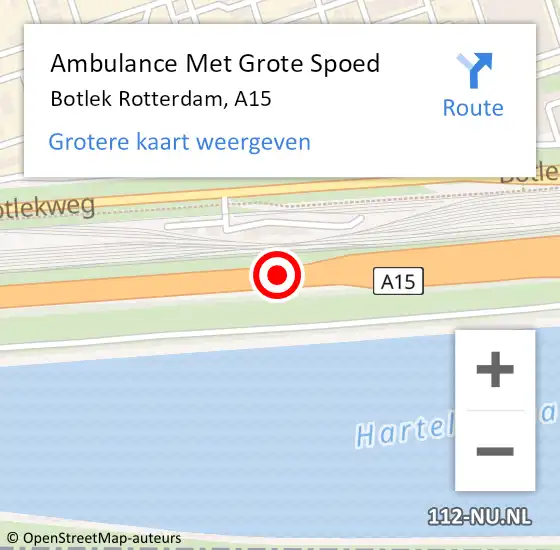 Locatie op kaart van de 112 melding: Ambulance Met Grote Spoed Naar Botlek Rotterdam, A15 R op 18 oktober 2019 16:40