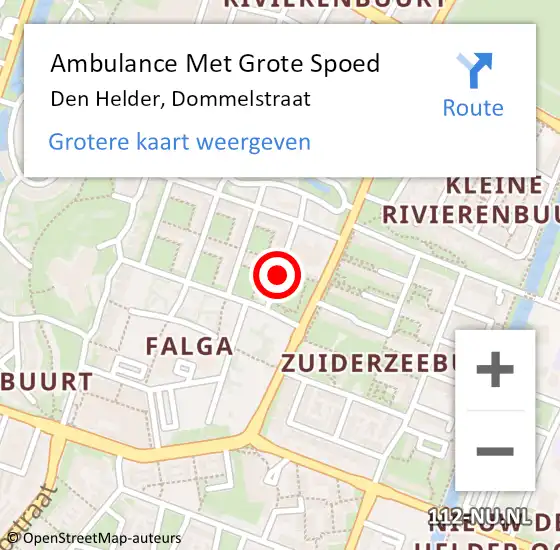 Locatie op kaart van de 112 melding: Ambulance Met Grote Spoed Naar Den Helder, Dommelstraat op 18 oktober 2019 16:54
