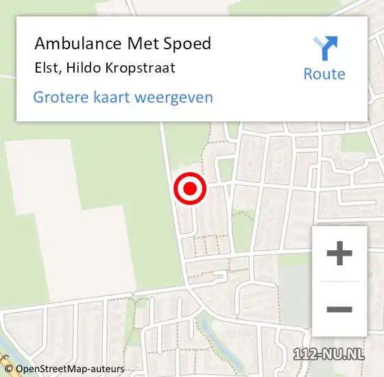 Locatie op kaart van de 112 melding: Ambulance Met Spoed Naar Elst, Hildo Kropstraat op 18 oktober 2019 18:03
