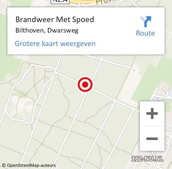 Locatie op kaart van de 112 melding: Brandweer Met Spoed Naar Bilthoven, Dwarsweg op 18 oktober 2019 18:34