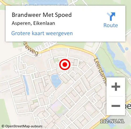 Locatie op kaart van de 112 melding: Brandweer Met Spoed Naar Asperen, Eikenlaan op 18 oktober 2019 18:56