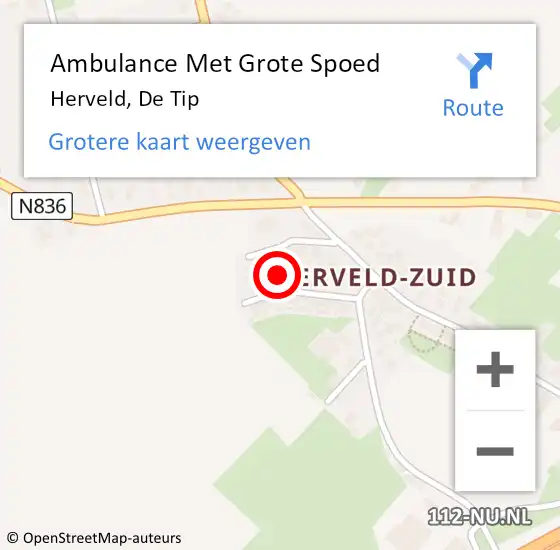 Locatie op kaart van de 112 melding: Ambulance Met Grote Spoed Naar Herveld, De Tip op 18 oktober 2019 19:35