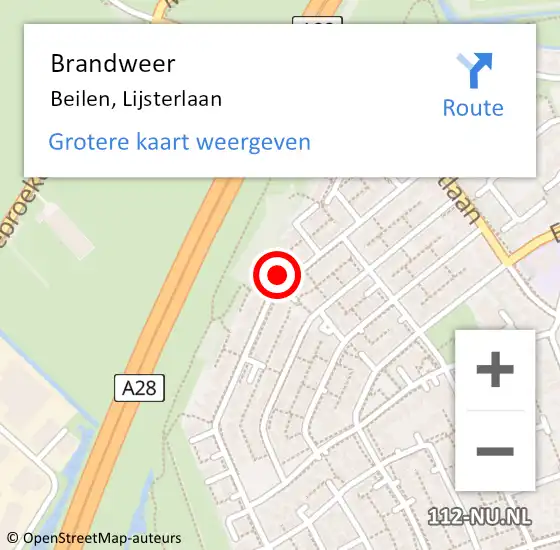 Locatie op kaart van de 112 melding: Brandweer Beilen, Lijsterlaan op 29 september 2013 01:30