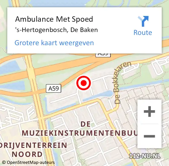 Locatie op kaart van de 112 melding: Ambulance Met Spoed Naar 's-Hertogenbosch, De Baken op 18 oktober 2019 20:31