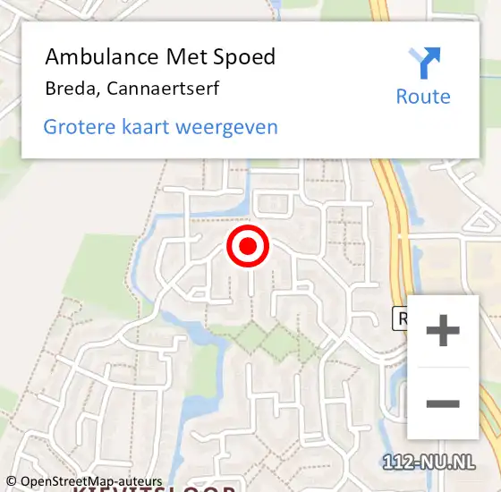 Locatie op kaart van de 112 melding: Ambulance Met Spoed Naar Breda, Cannaertserf op 18 oktober 2019 20:50