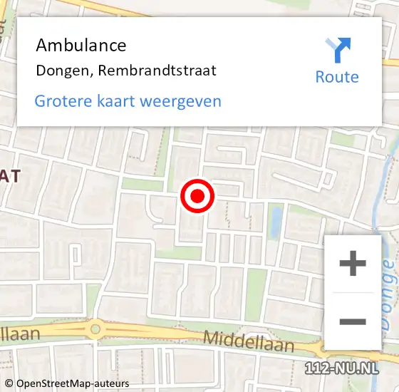 Locatie op kaart van de 112 melding: Ambulance Dongen, Rembrandtstraat op 18 oktober 2019 22:22