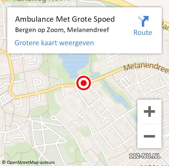 Locatie op kaart van de 112 melding: Ambulance Met Grote Spoed Naar Bergen op Zoom, Melanendreef op 18 oktober 2019 22:55