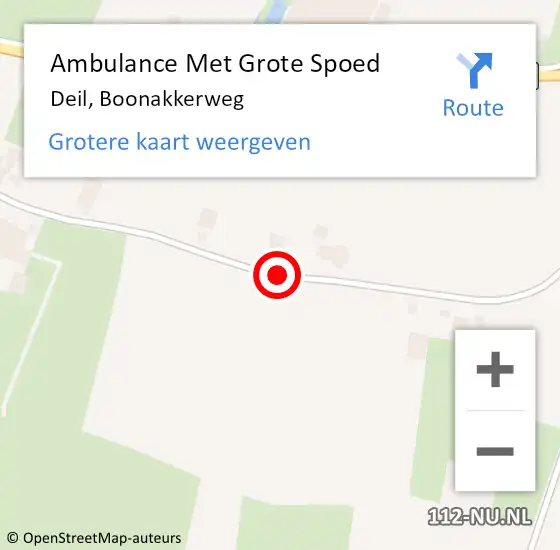 Locatie op kaart van de 112 melding: Ambulance Met Grote Spoed Naar Deil, Boonakkerweg op 19 oktober 2019 00:25
