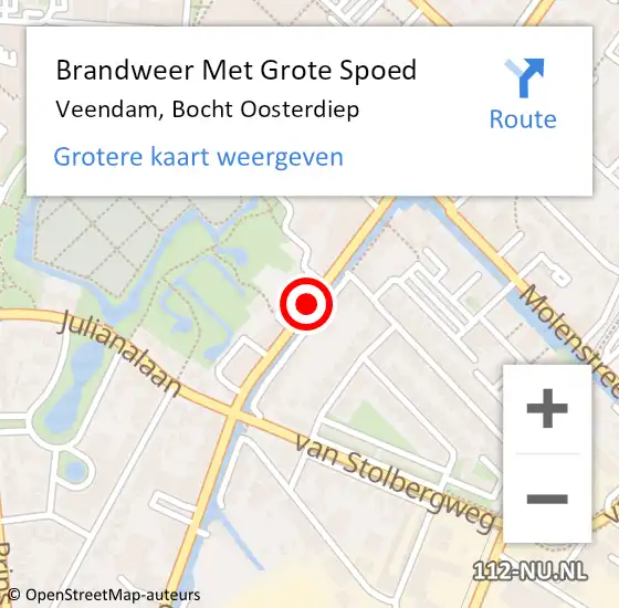 Locatie op kaart van de 112 melding: Brandweer Met Grote Spoed Naar Veendam, Bocht Oosterdiep op 19 oktober 2019 02:59