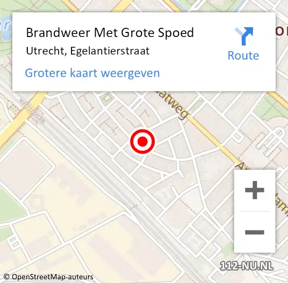 Locatie op kaart van de 112 melding: Brandweer Met Grote Spoed Naar Utrecht, Egelantierstraat op 19 oktober 2019 05:03