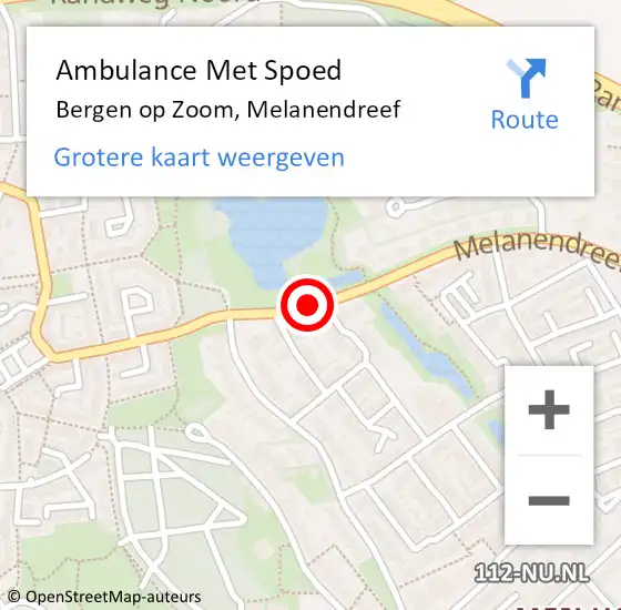 Locatie op kaart van de 112 melding: Ambulance Met Spoed Naar Bergen op Zoom, Melanendreef op 19 oktober 2019 07:57