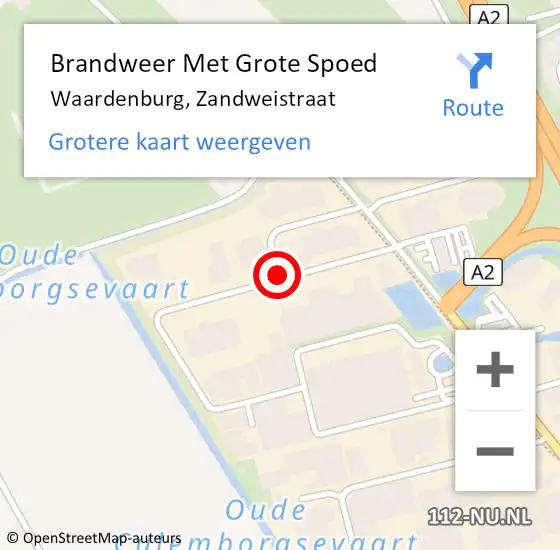 Locatie op kaart van de 112 melding: Brandweer Met Grote Spoed Naar Waardenburg, Zandweistraat op 19 oktober 2019 08:46