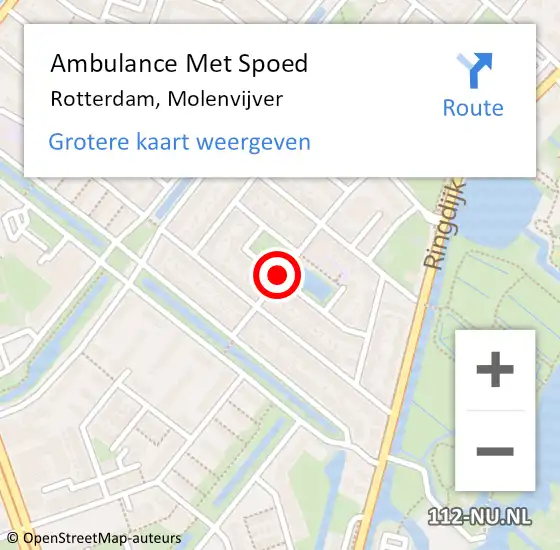 Locatie op kaart van de 112 melding: Ambulance Met Spoed Naar Rotterdam, Molenvijver op 19 oktober 2019 09:46