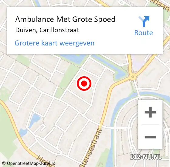Locatie op kaart van de 112 melding: Ambulance Met Grote Spoed Naar Duiven, Carillonstraat op 19 oktober 2019 09:48