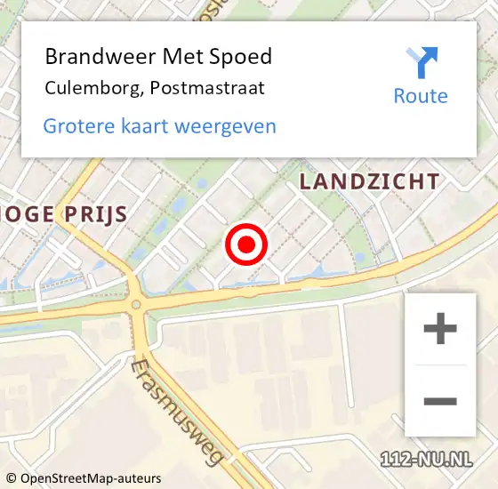 Locatie op kaart van de 112 melding: Brandweer Met Spoed Naar Culemborg, Postmastraat op 19 oktober 2019 10:04